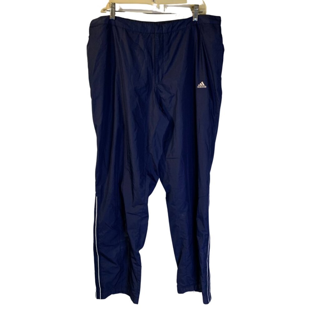 Vintage Y2K Adidas Men's Track Pants Size XL Navy Blue Ankle Zips Elastic Waist